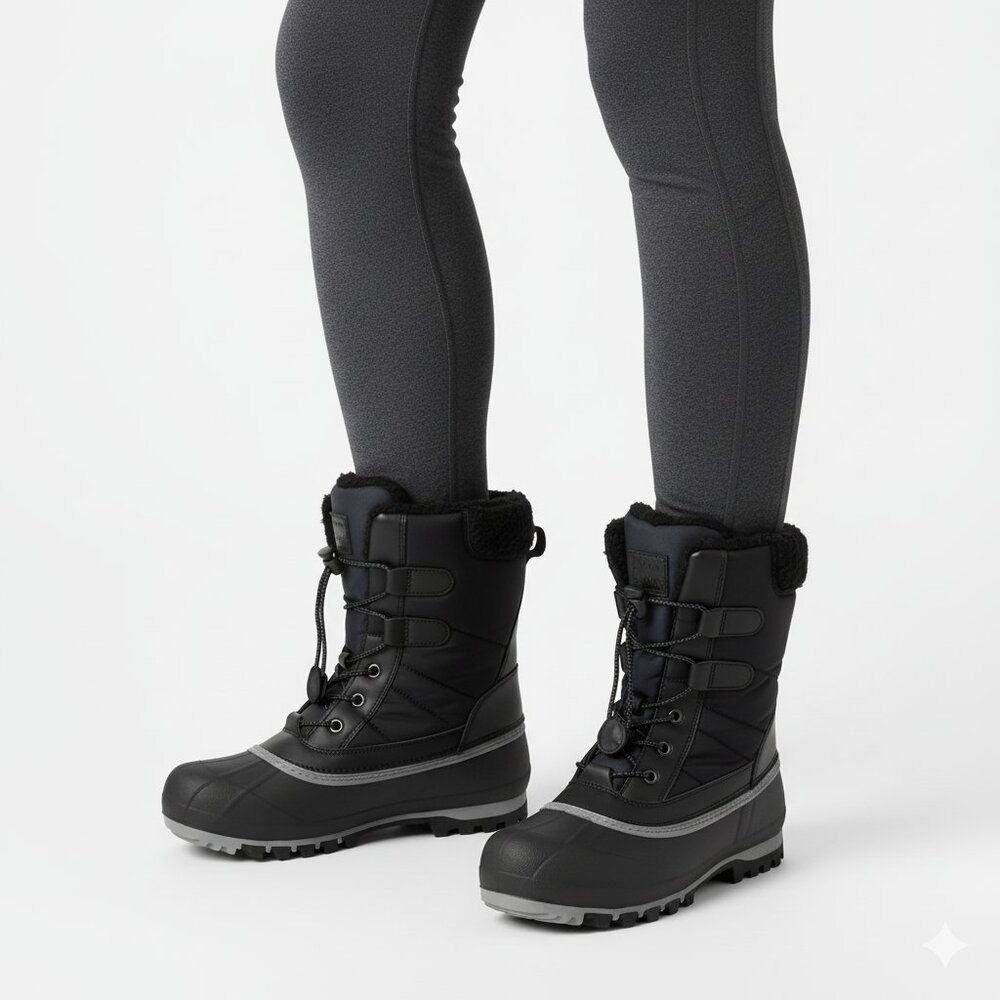 Thermolite Boys Black & Gray Insulated Snow Boots | Size 1 | Bungee Lace